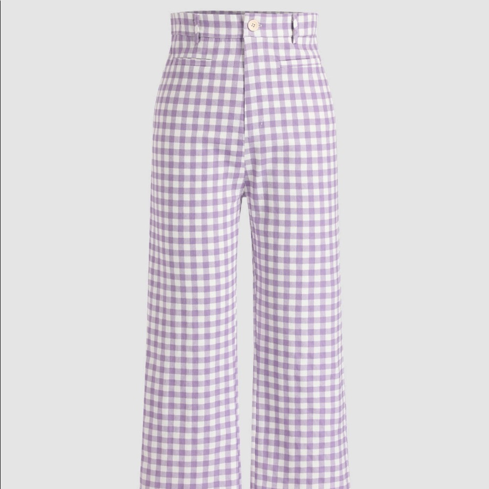 purple gingham pants